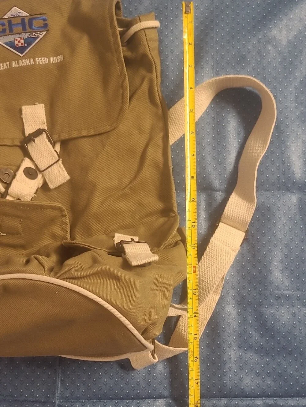 Olive Canvas Backpack with Cream Straps